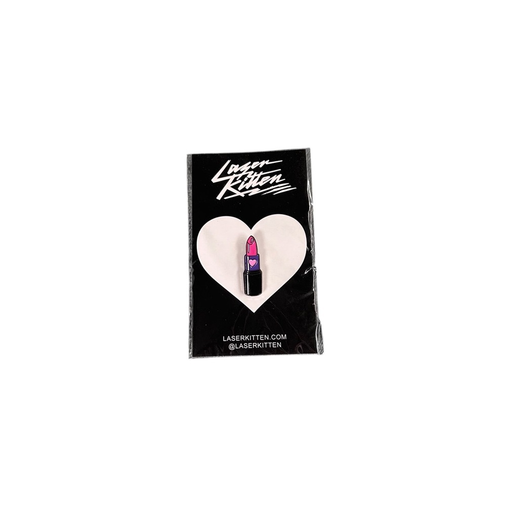 Laser Kitten Pink Sweetheart Lipstick Enamel Pin Indie Kawaii Glamour Ghoul